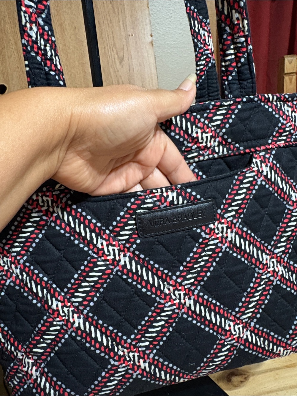 Vera Bradley Quilted Tote in Black, Red & White Plaid - Picture 3 of 10